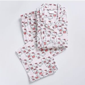 Pottery Barn Teen Women's Hello Kitty Organic Flannel Pajama Set Sz Medium